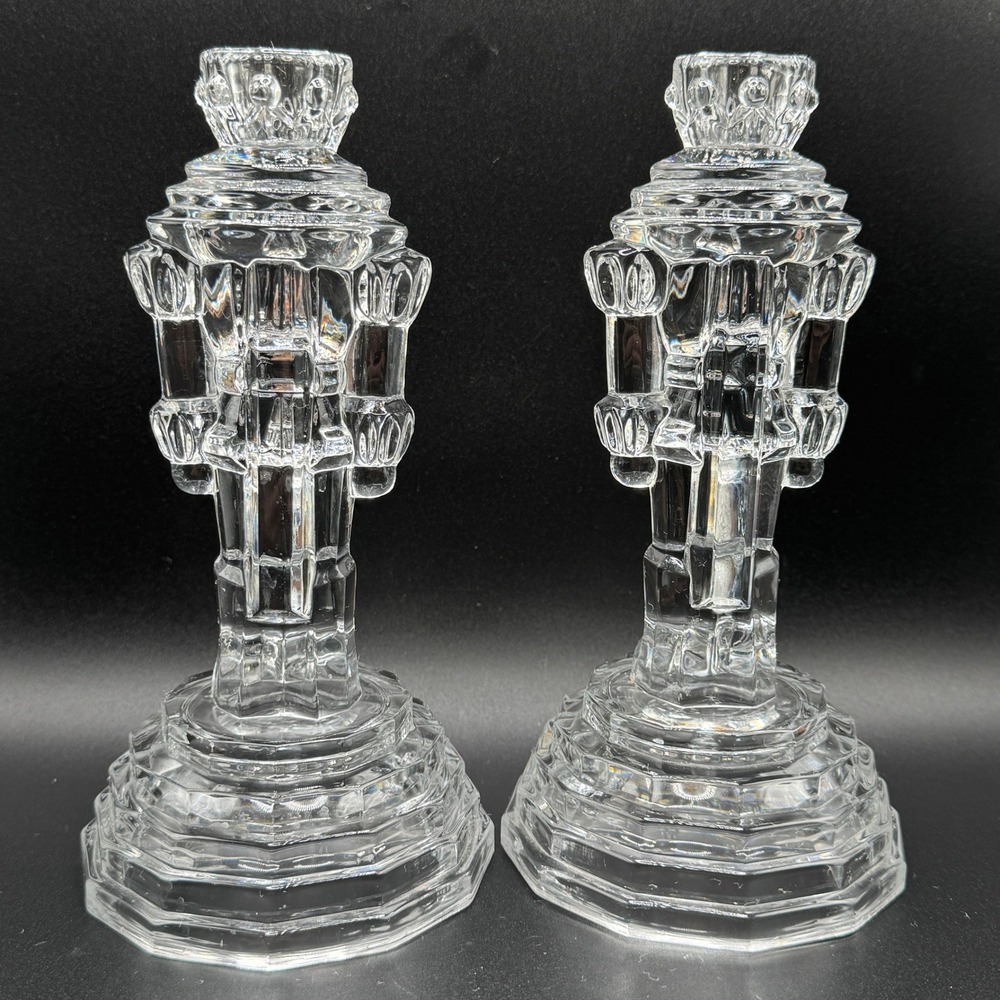 Vintage Crystal Nutcracker Princess House Candlestick Holders 2 Heavy Holiday - Picture 7 of 9
